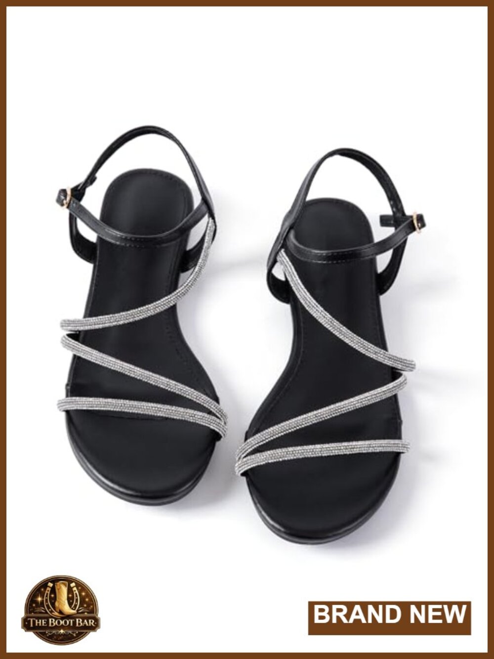 Rhinestone Ankle Strap Flat Sandals Open Toe Gladiator Buckle Dressy
